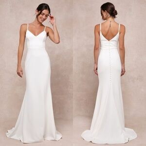 NWOT Lulu’s Feeling of Forever White Sleeveless Mermaid Maxi Wedding Dress Small